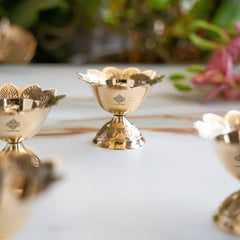 Brass Floral Diya Set of 4, Decorative Oil Lamps for Pooja