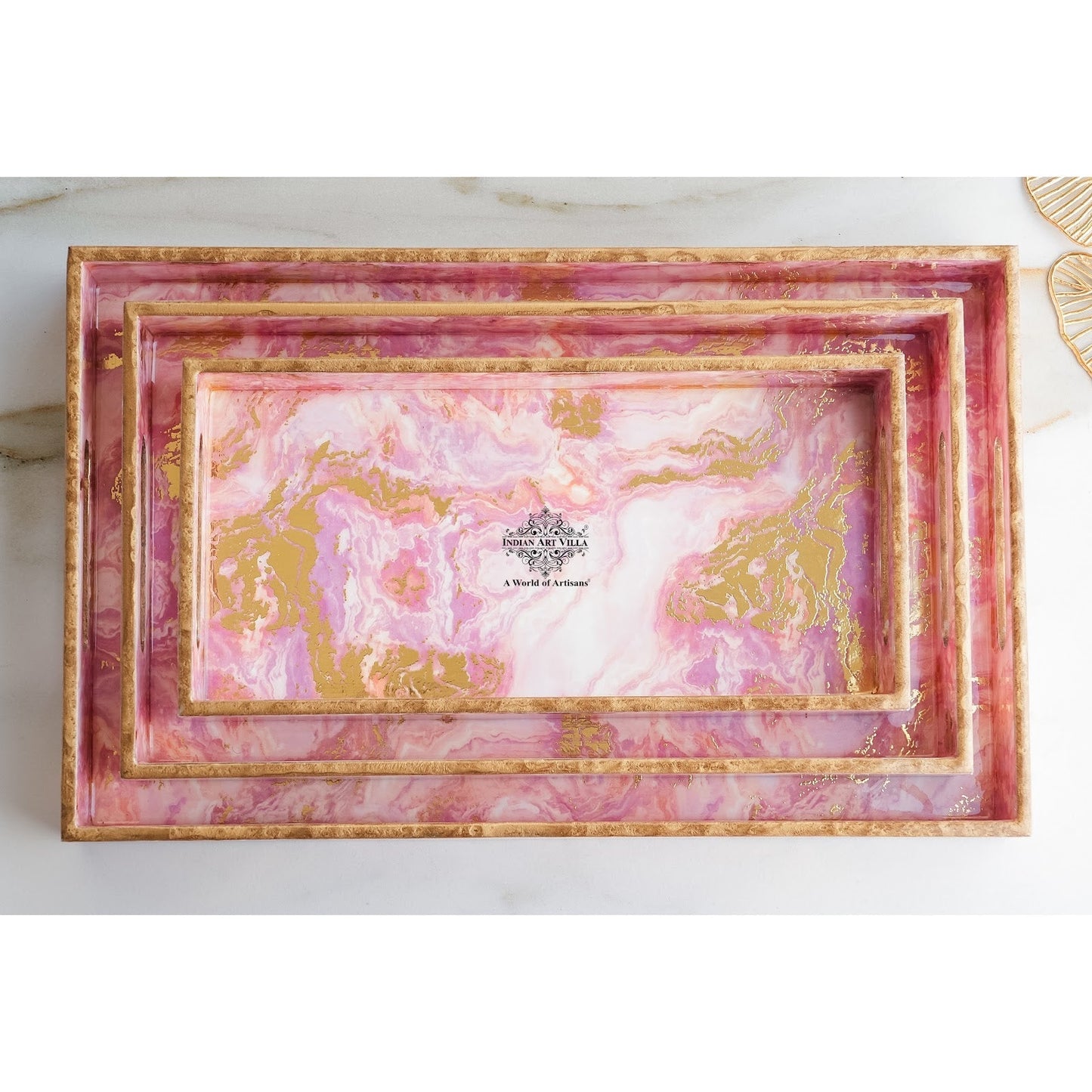 Wooden Tray Set of 3  Handcrafted Multipurpose Decorative Serving Platters