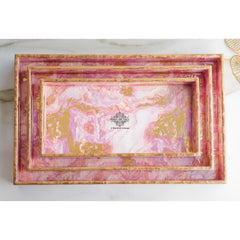 Wooden Tray Set of 3  Handcrafted Multipurpose Decorative Serving Platters