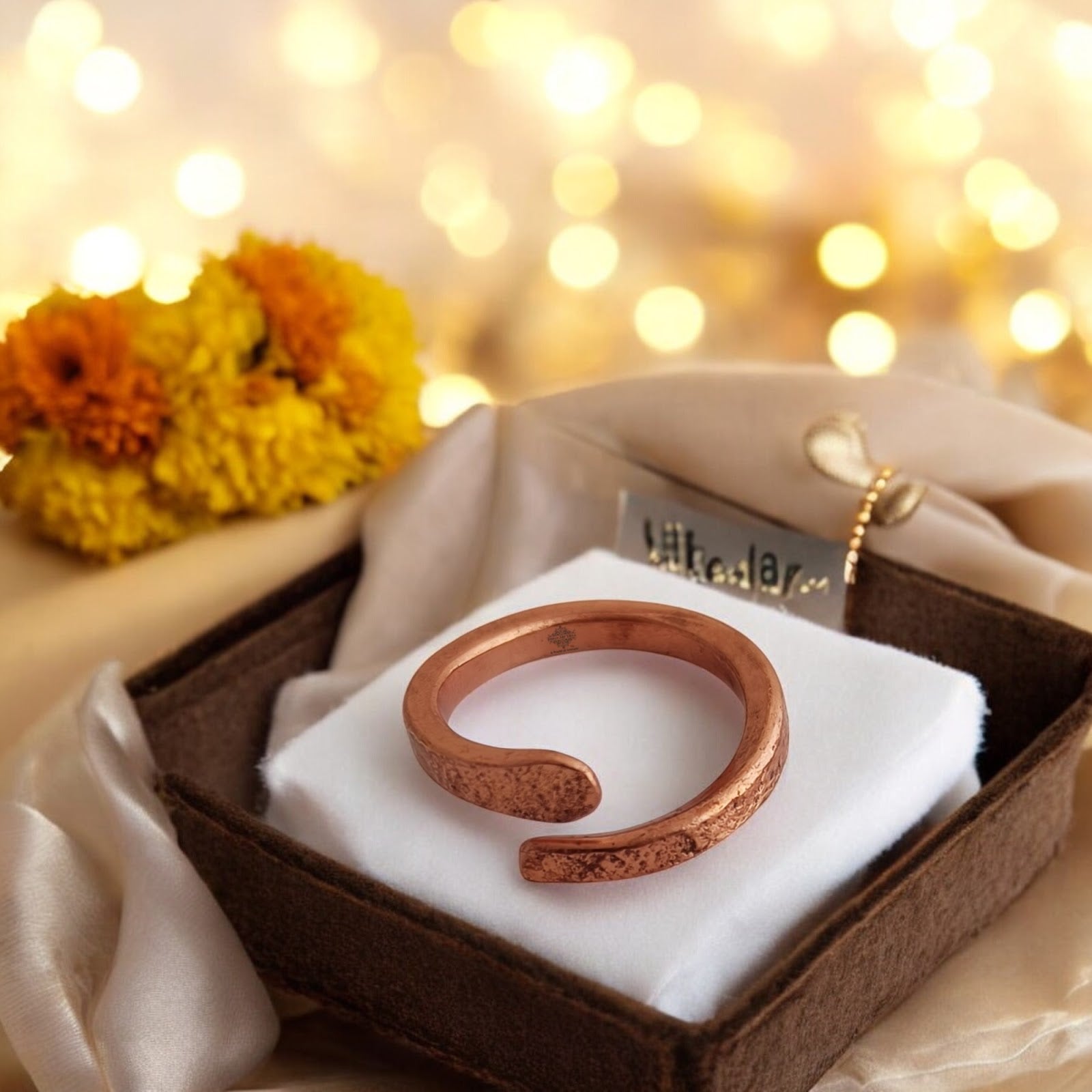 Pure Copper Bypass Shape Ring Adjustable Unisex Fashion Ring for Men & Women