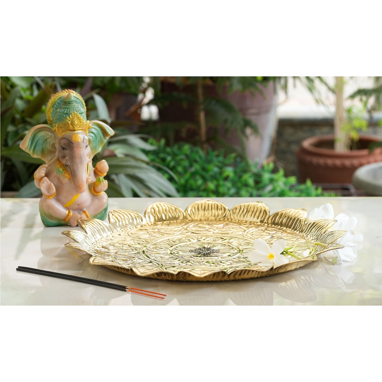 Pure Brass Sunflower Design Pooja Thali | Pooja Temple Home