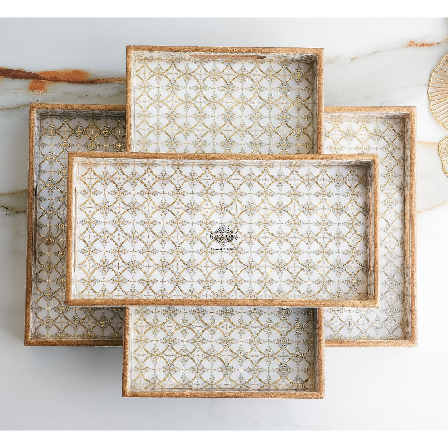 Wooden Tray Set of 3  Handcrafted Multipurpose Decorative Serving Platters