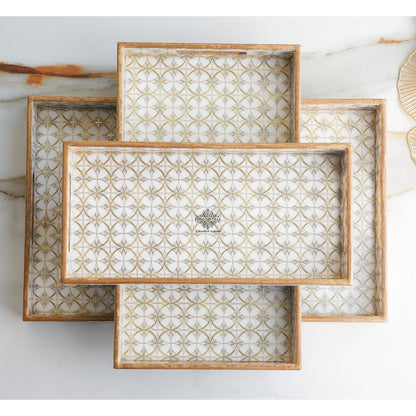 Wooden Tray Set of 3  Handcrafted Multipurpose Decorative Serving Platters