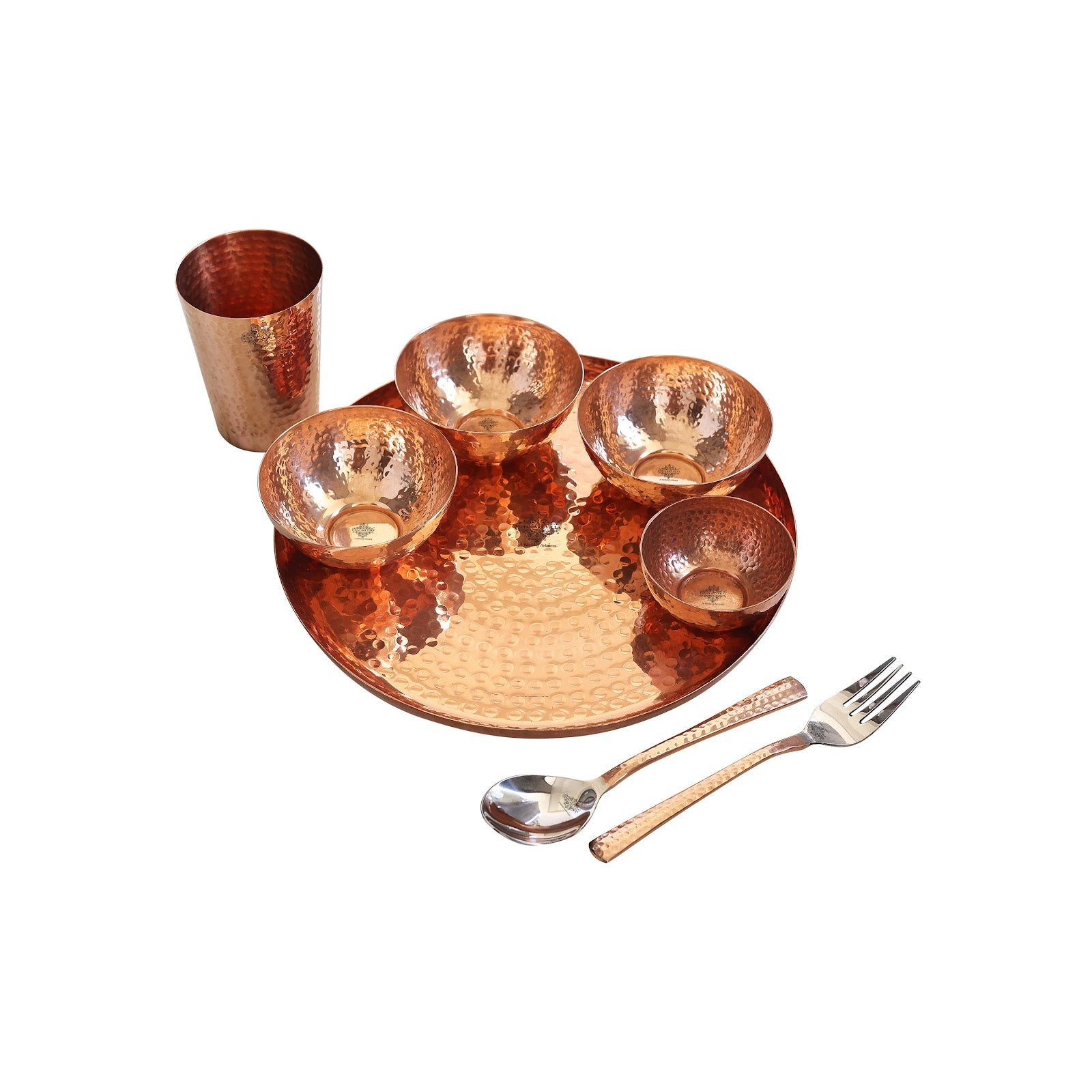 Handcrafted Pure Copper 8 Pieces Dinner Set with Hammered Design
