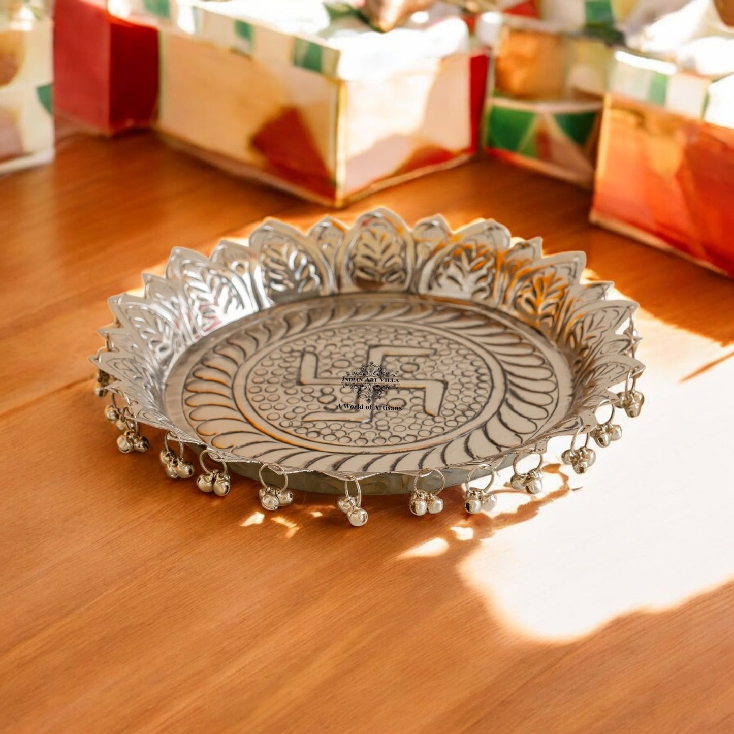 Silver Plated Pooja Thali Intricate Floral Pattern - Lightweight & Durable
