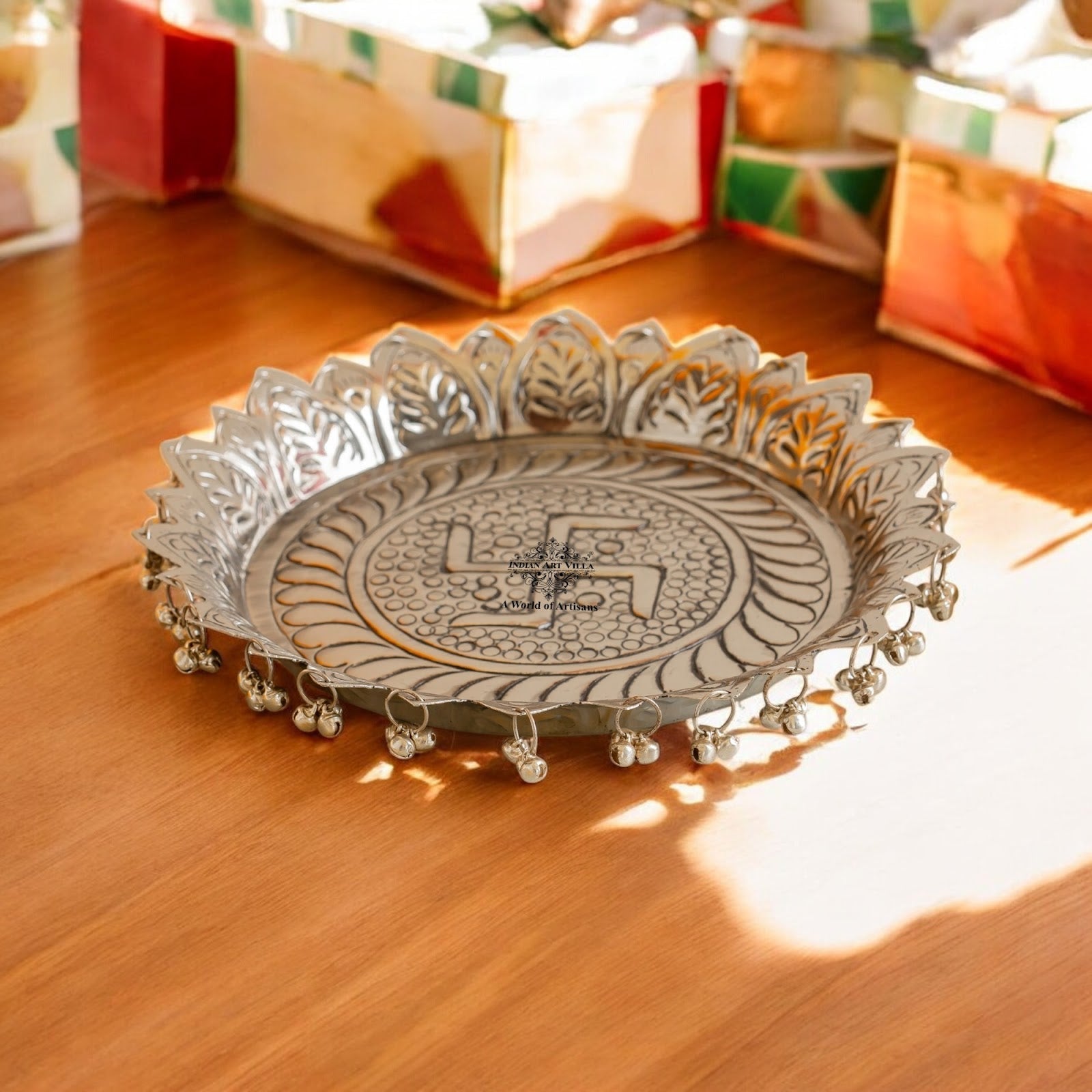Silver Plated Pooja Thali Intricate Floral Pattern - Lightweight & Durable