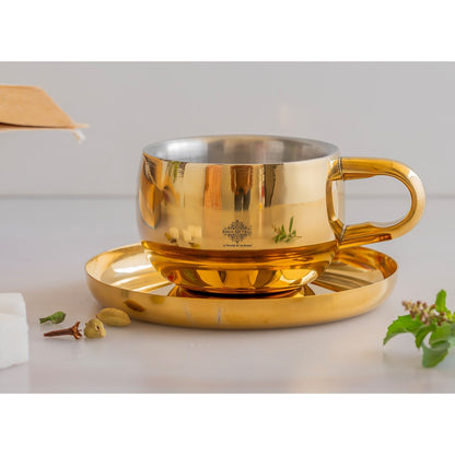 Stainless Steel Brass Gold Finish Insulated Cup With Plate
