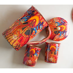 Pure Copper Printed Padharo Mhare Desh Jug & Glass Gift Set