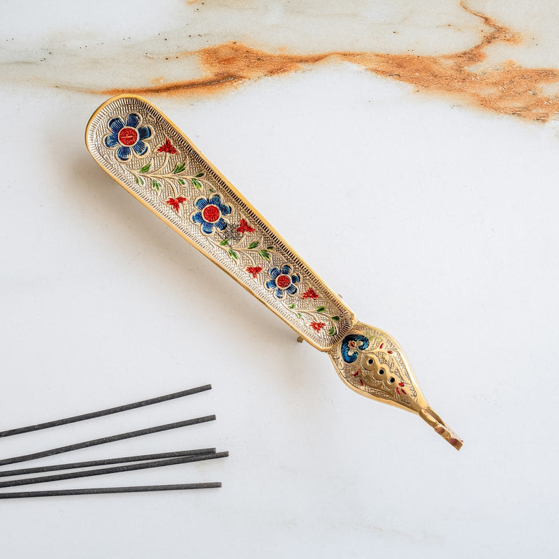 Pure Brass Agardan With Peacock Design Incense Holder - 26.16 cm
