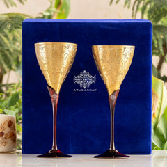 Brass champagne Embossed Glass With Black Bottom Stand - 200 ML