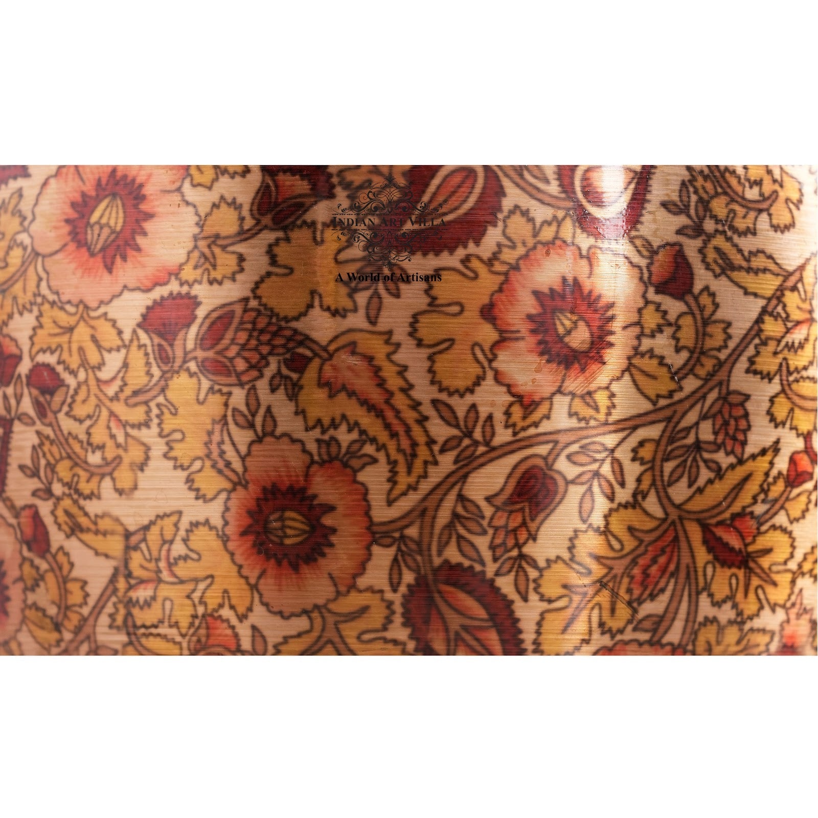 IndianAtVilla Printed Flower Design Copper Water Dispenser Pot Matka, Storage, Home Kitchen Garden