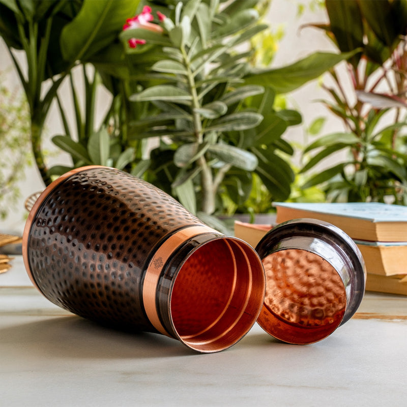 Copper Bedroom Bottle With Dark Hammered Design - 950ml