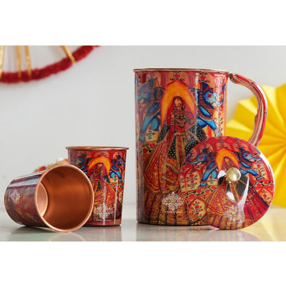 Pure Copper Printed Padharo Mhare Desh Jug & Glass Gift Set