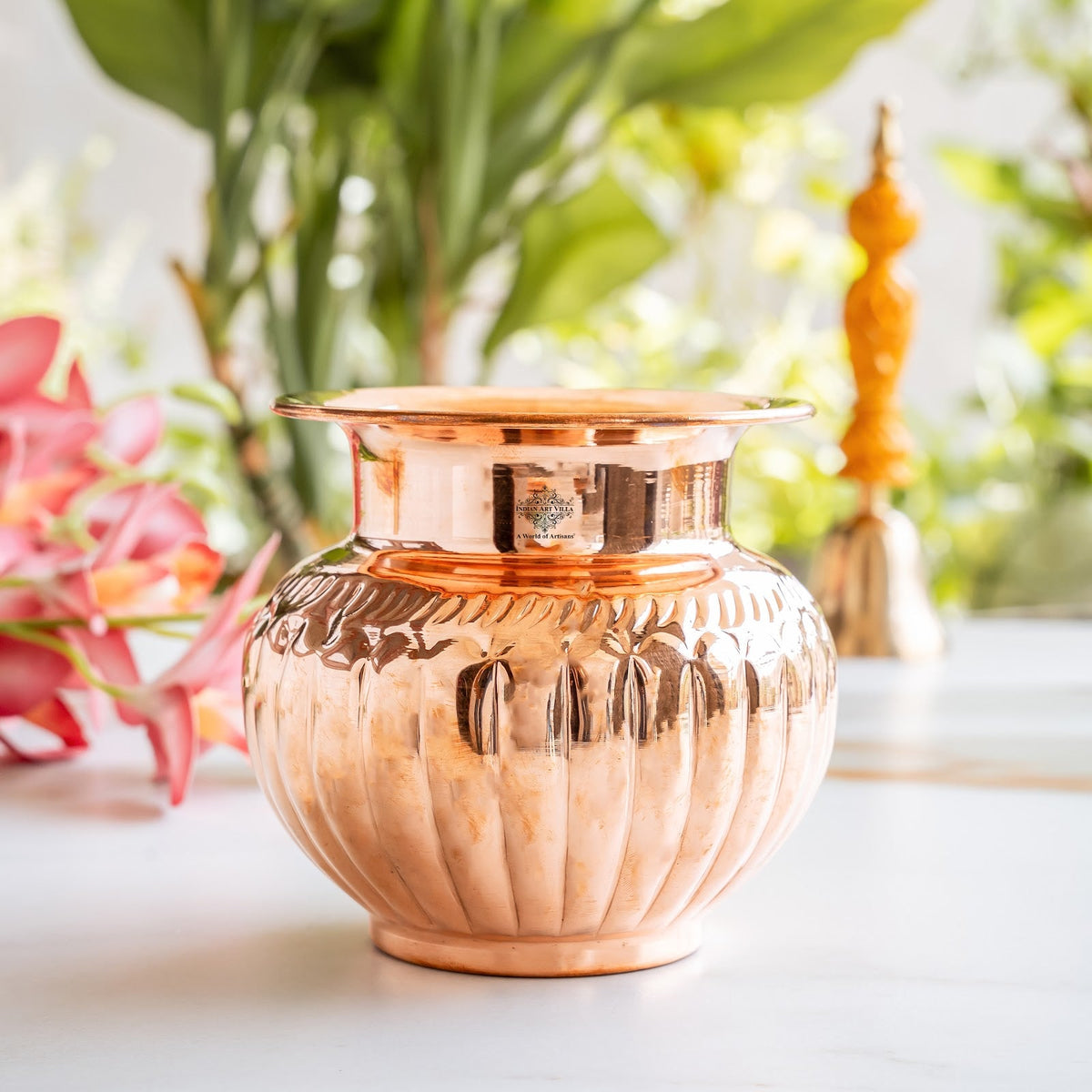 Handcrafted Pure Copper Fluted Lota for Pooja & Traditional Use - 740 ML