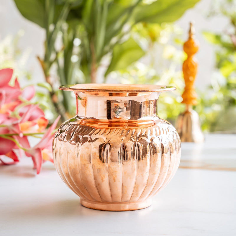 Handcrafted Pure Copper Fluted Lota for Pooja & Traditional Use - 740 ML