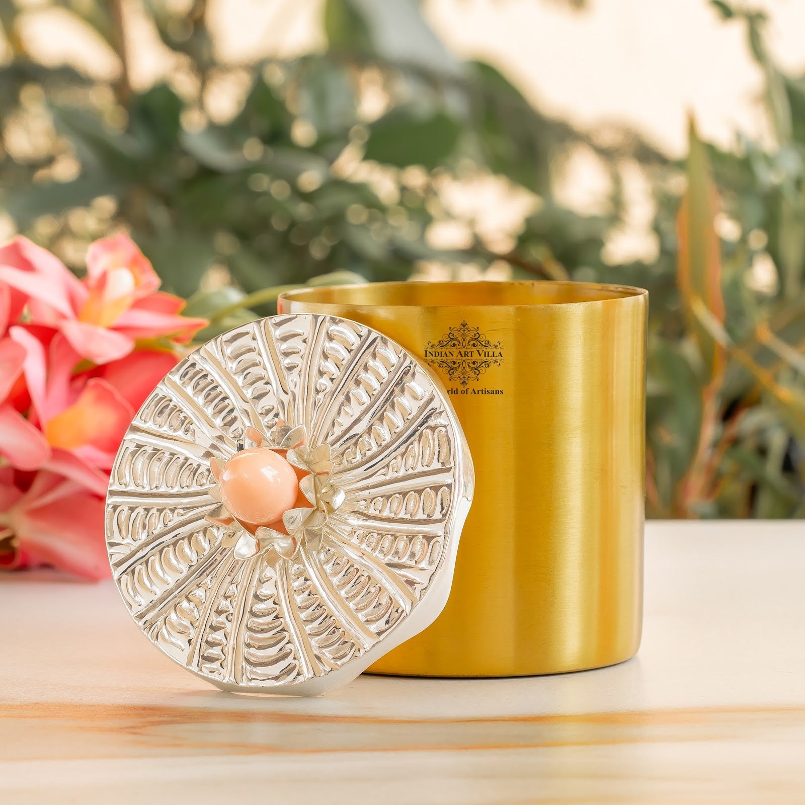 Silver-Plated & Brass Multipurpose Box with Lotus Design Lid, Gold & Silver Finish, Elegant Decorative Box for Dry Fruits, Sweets And Gifting