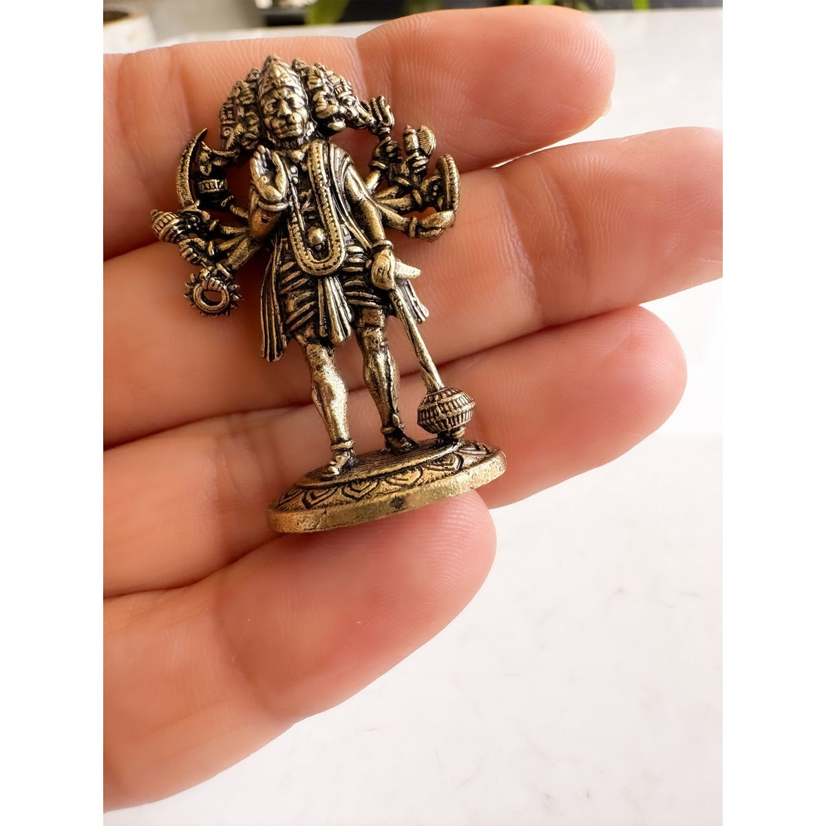 Pure Brass Miniature Panch Mukhi Hanuman Ji Murti - 4 cm
