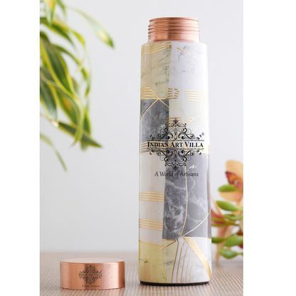 Pure Copper Water Bottle with Pyramid Shape Gold Print Design, 800 ML
