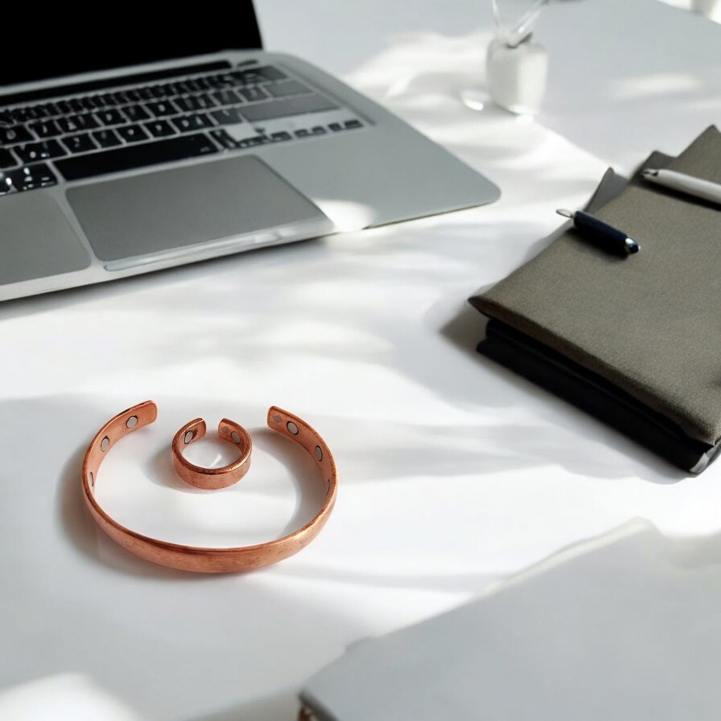 Pure Copper Plain Design Bangle with Magnet & Matching Ring