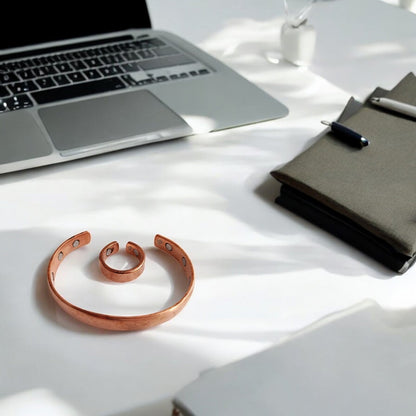 Pure Copper Plain Design Bangle with Magnet & Matching Ring