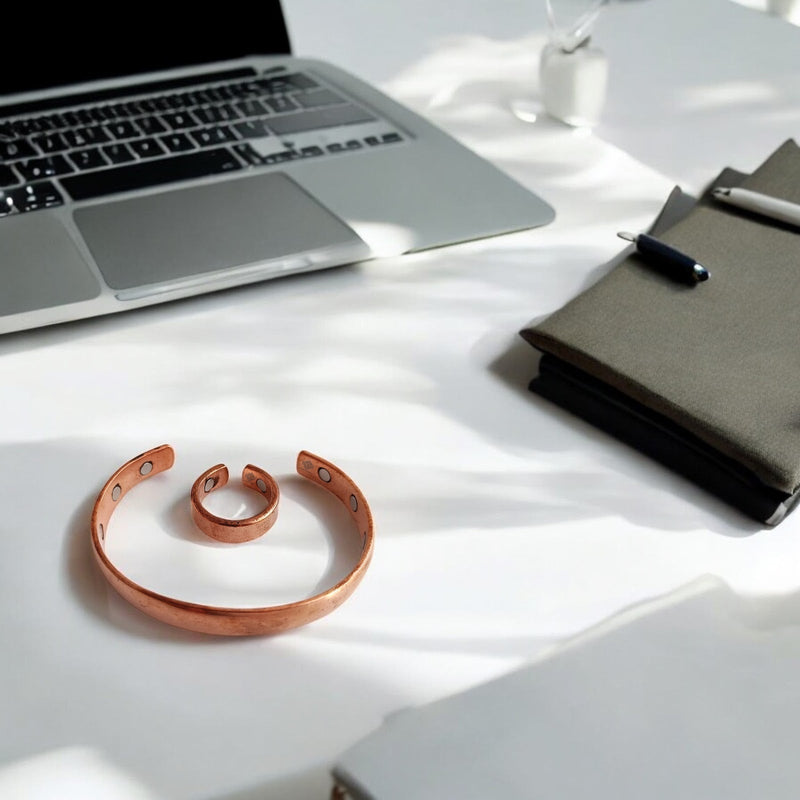 Pure Copper Plain Design Bangle with Magnet & Matching Ring