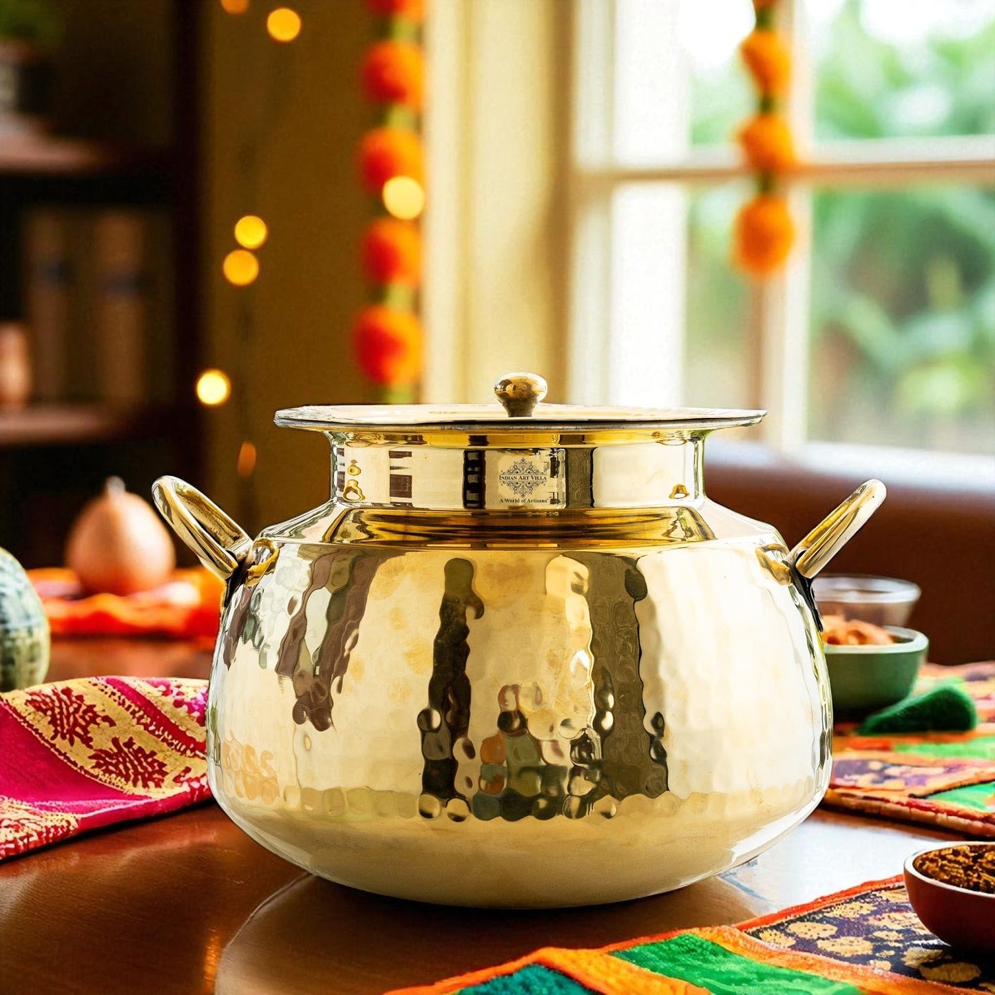 Hammered Brass Handi Degchi with Tin Lining & Lid