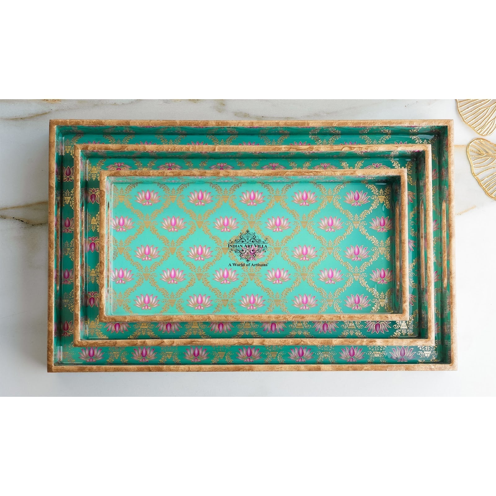 Wooden Tray Set of 3  Handcrafted Multipurpose Decorative Serving Platters