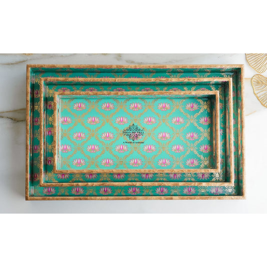 Wooden Tray Set of 3  Handcrafted Multipurpose Decorative Serving Platters