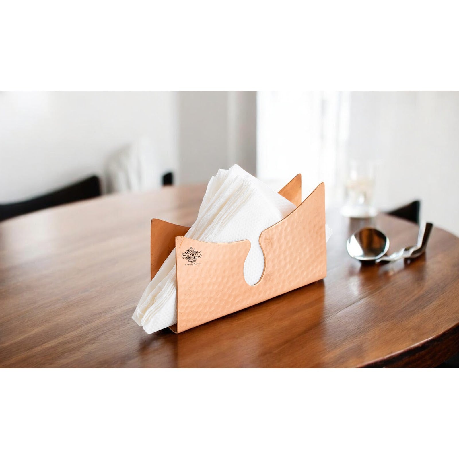 Indian Art Villa, Pure Copper Tissue Paper Holder , Elegant Tabletop Accessory with Hammered Design, Decorative Home & Office Décor.