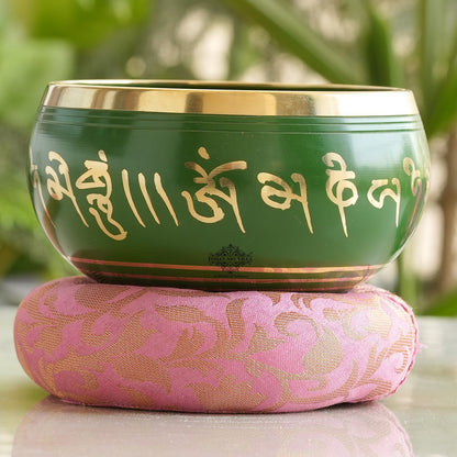 Pure Brass Green Designer Tibetan Singing Bowl, Home Decor, Accessories