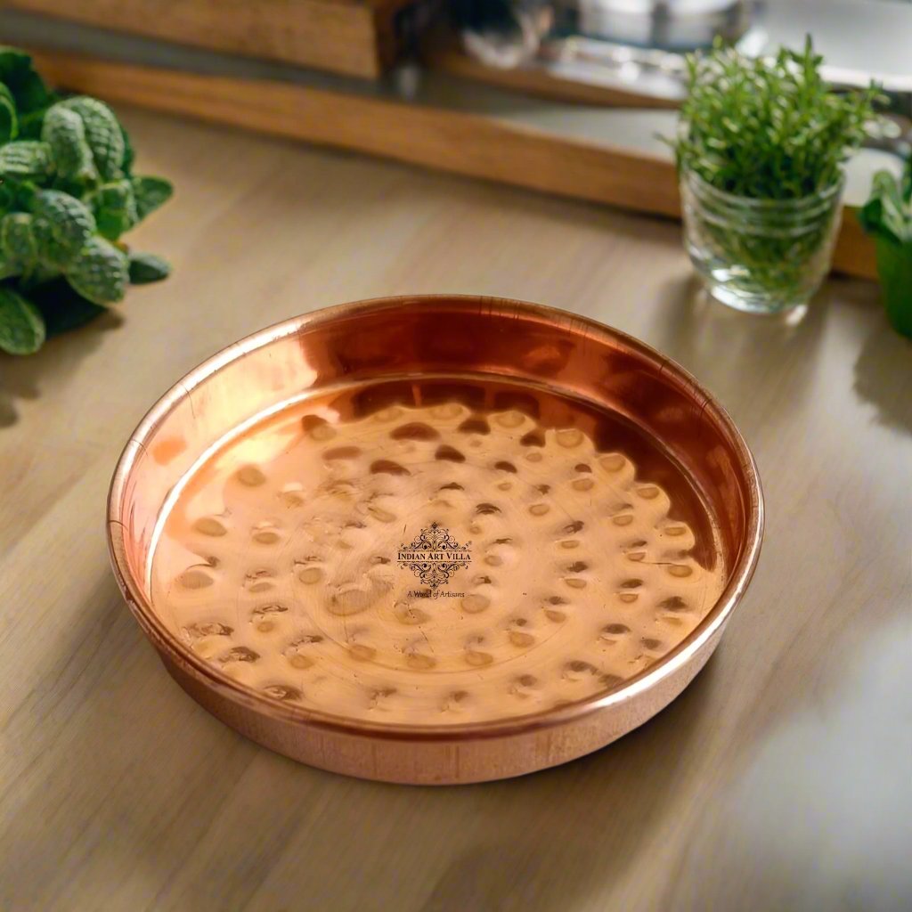 Indian Art Villa, Pure Copper Glass/Cup Lid With  Hammered Design, Small Size Lid, Set Of 6