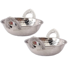 Handmade Pure Steel Hammered Design Wok with Embossed Design Handle