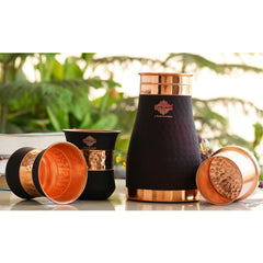 Pure Copper Bedroom Bottle with Two Copper Glasses - Silk Finish
