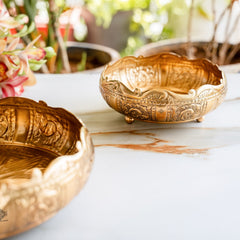 Pure Brass Embossed Scalloped Urli with Lotus Design