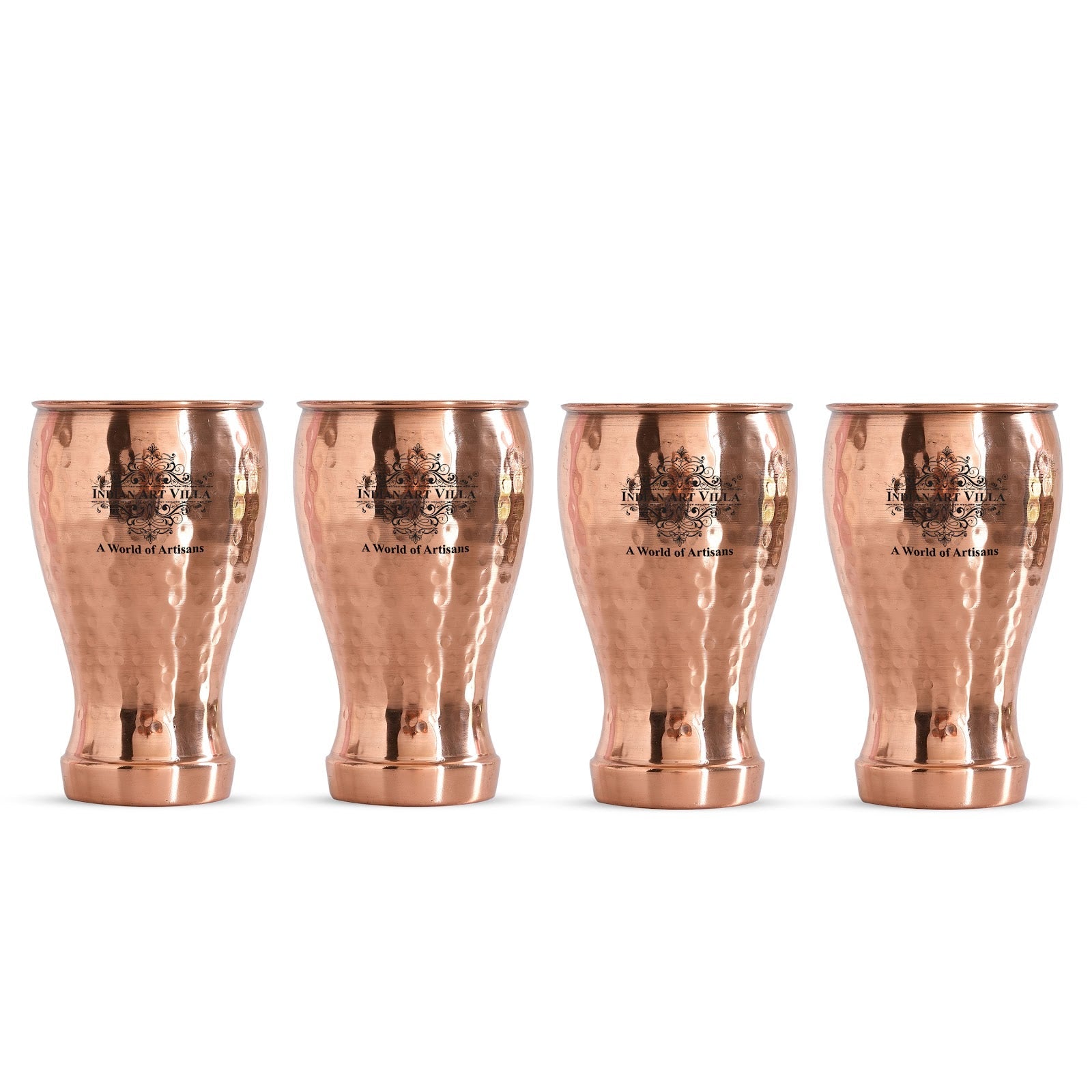 Pure Copper Glass With Half Lecquer Hammered & Shine Design 400 ML