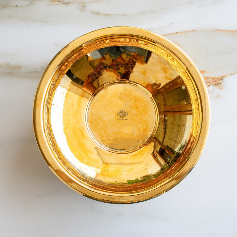 Handmade Pure Brass Urli with Floral Vine Border For Home Décor - 3300 ML