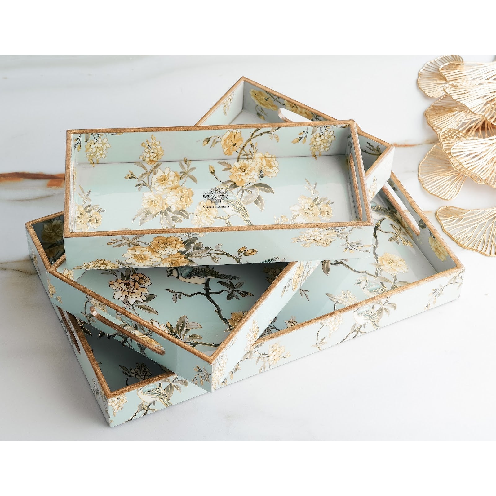 Wooden Tray Set of 3  Handcrafted Multipurpose Decorative Serving Platters