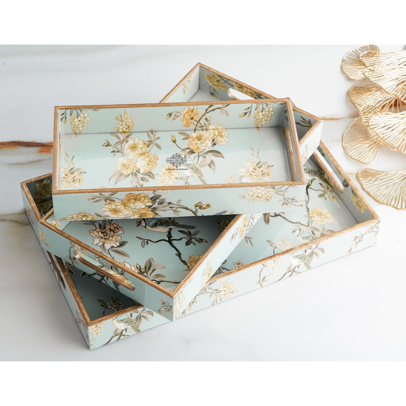 Wooden Tray Set of 3  Handcrafted Multipurpose Decorative Serving Platters
