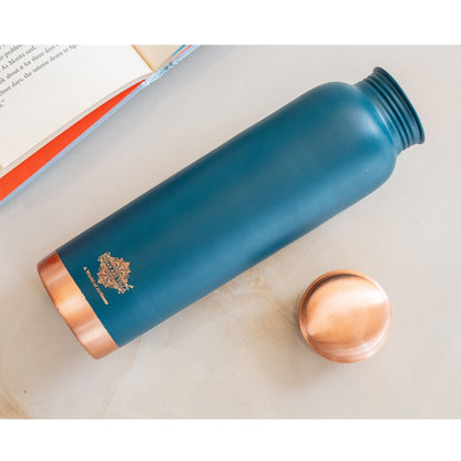 Copper Bottle with Silk Finish Lacquer Coating – Teal Blue Color, 900 ML