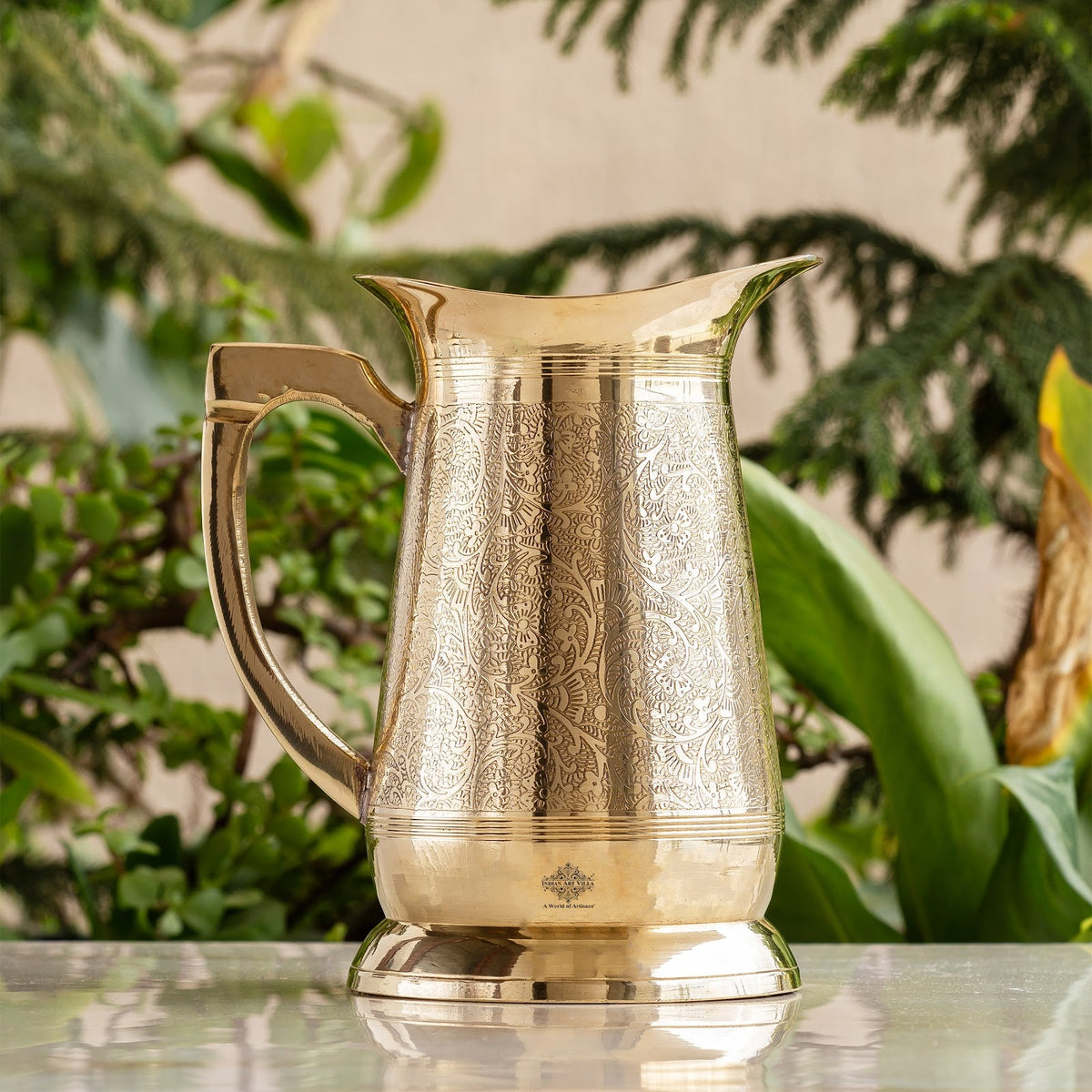 Pure Brass Embossed Design Jug | Handcrafted Pitcher | 1050 ML