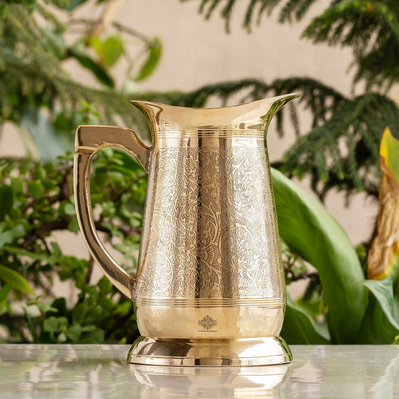Pure Brass Embossed Design Jug | Handcrafted Pitcher | 1050 ML