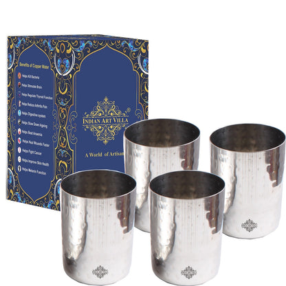 Steel Flat Hammered Glass Tumbler Cup | Serving Drinking Water | Volume 375 ML