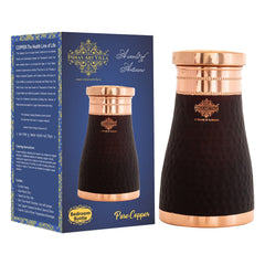 Pure Copper Hammered  Silk Finish Bedroom Bottle with Inbuilt Glass