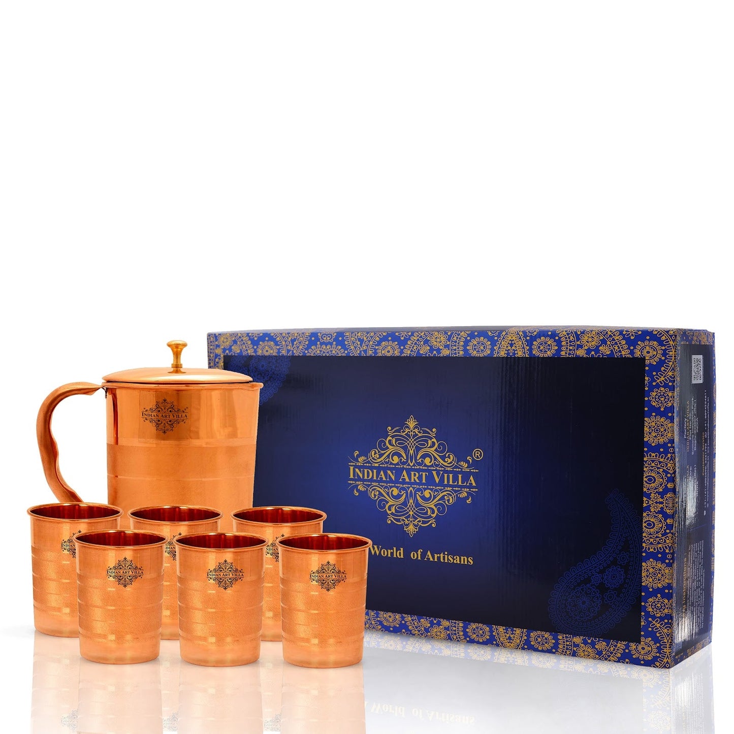Handcrafted Pure Copper Luxury Design Jug & Glass with Box, Drinkware Gift Set