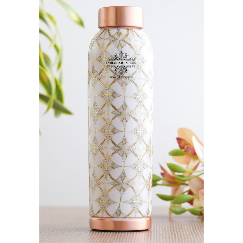 Pure Copper Water Bottle with Different Gold Print Designs, 900 ML