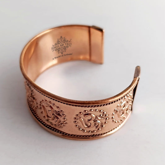 Pure Copper Om Design Broad Bangle Handcrafted Spiritual Bracelet