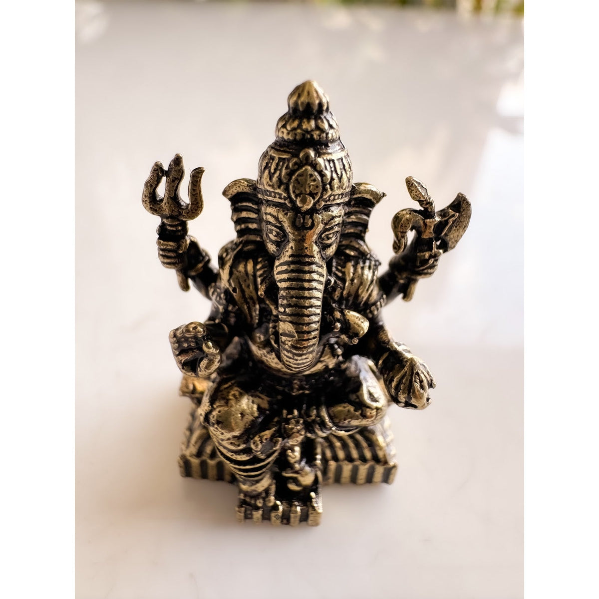 Pure Brass Miniature Handcrafted Lord Ganesha Idol for Home Mandir - 3.30 cm