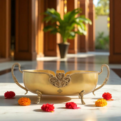 Brass Bowl Embossed Design With Decorative Style Handle