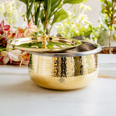 Pure Brass Cooking Handi, Hammered Design with Lid