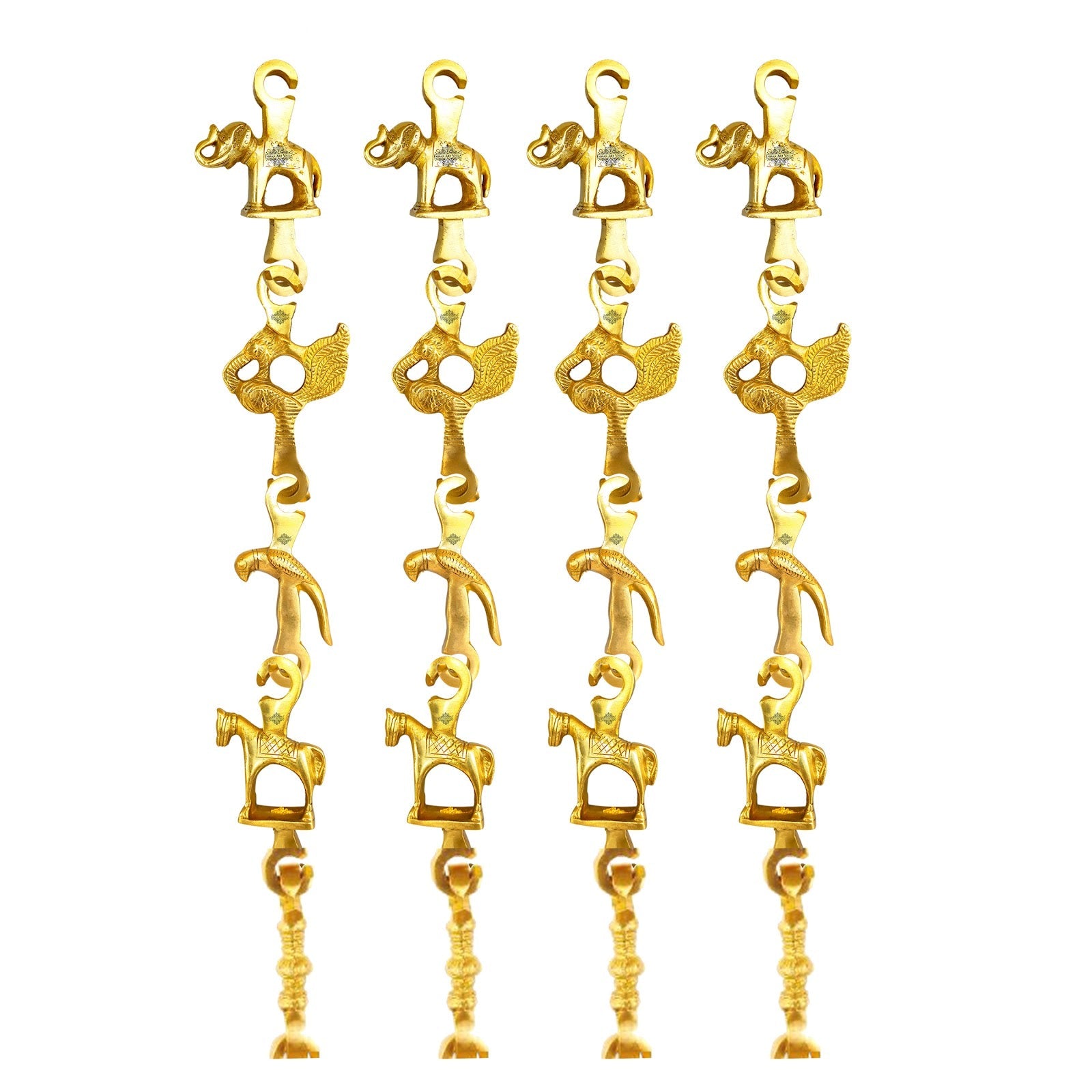 Royal Brass Jhula Chain, Ornate Men Guard, Parrot, and Elephant Designe, 188.47 cm, Set of 4